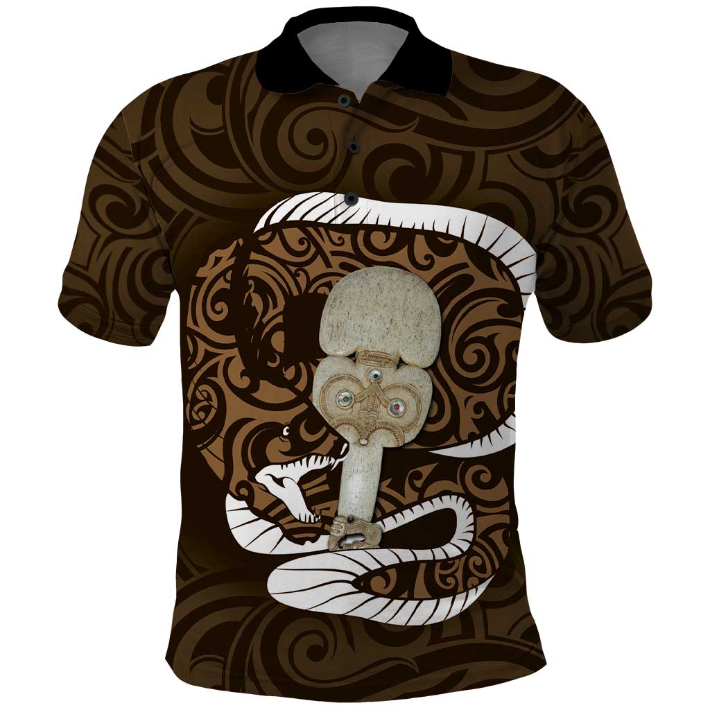 Gold New Zealand Eel Polo Shirt Aotearoa Maori Tuna With Kotiate Weapon - Vibe Hoodie Shop