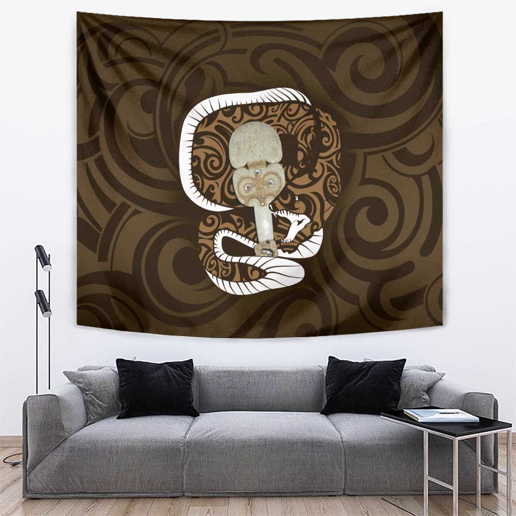 Gold New Zealand Eel Tapestry Aotearoa Maori Tuna With Kotiate Weapon - Vibe Hoodie Shop