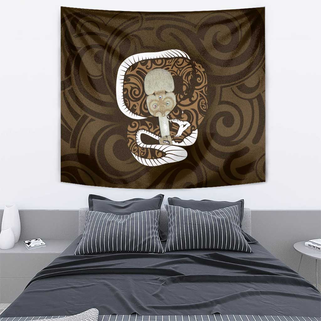 Gold New Zealand Eel Tapestry Aotearoa Maori Tuna With Kotiate Weapon - Vibe Hoodie Shop