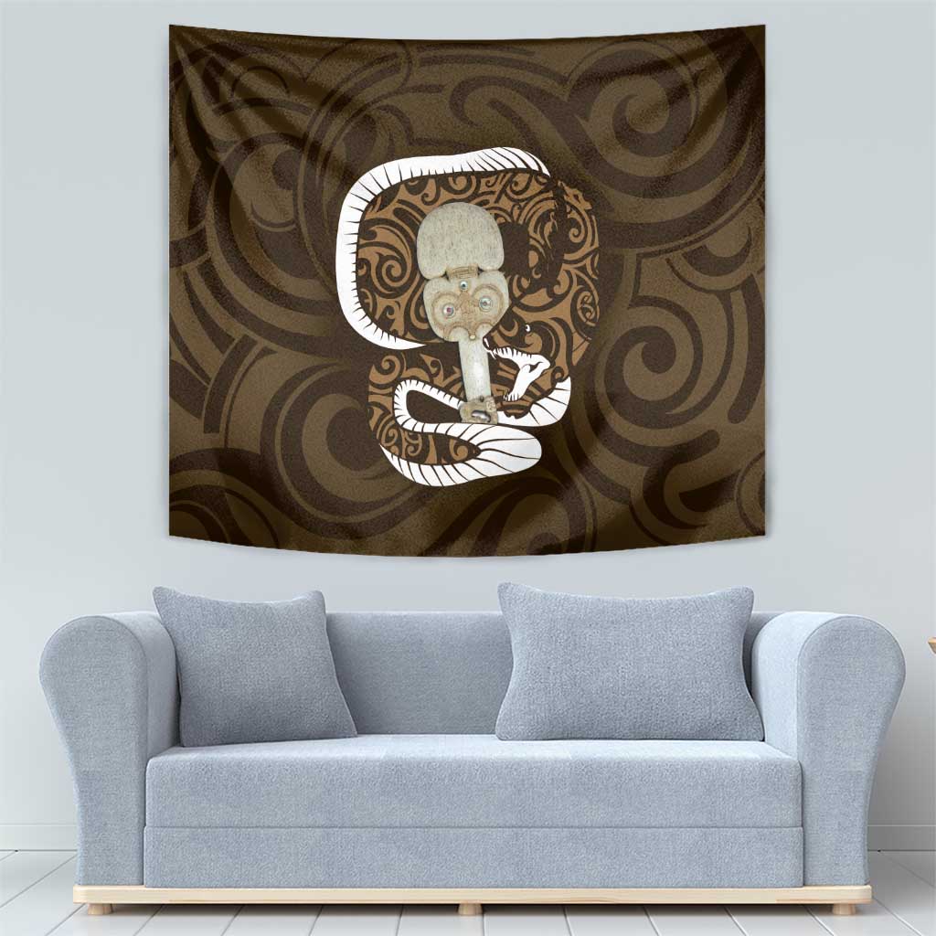 Gold New Zealand Eel Tapestry Aotearoa Maori Tuna With Kotiate Weapon - Vibe Hoodie Shop