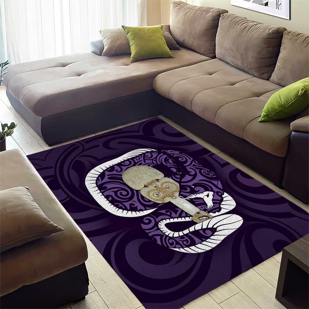 Purple New Zealand Eel Area Rug Aotearoa Maori Tuna With Kotiate Weapon - Vibe Hoodie Shop