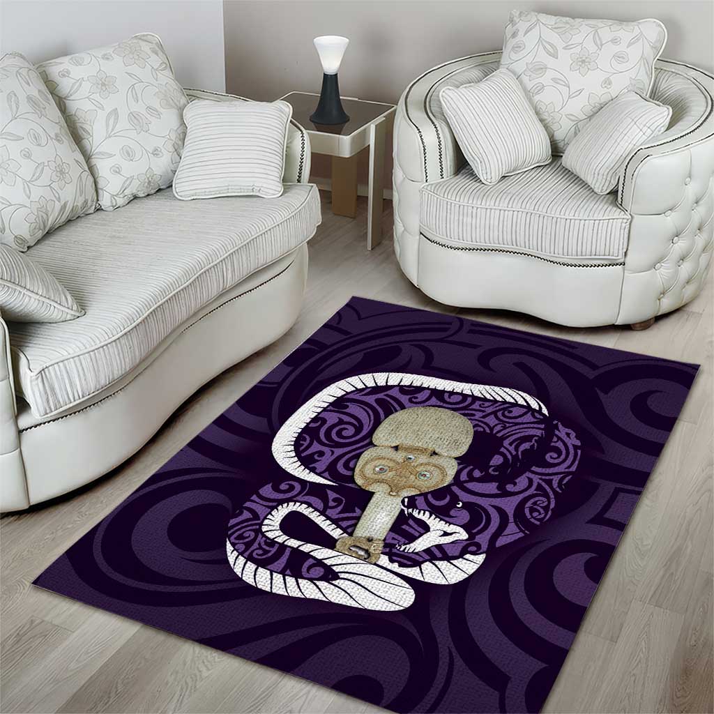 Purple New Zealand Eel Area Rug Aotearoa Maori Tuna With Kotiate Weapon - Vibe Hoodie Shop