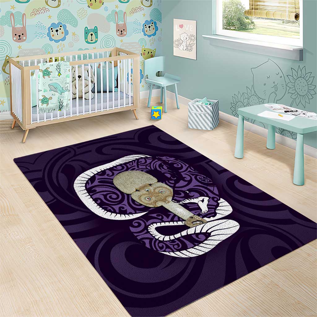 Purple New Zealand Eel Area Rug Aotearoa Maori Tuna With Kotiate Weapon - Vibe Hoodie Shop