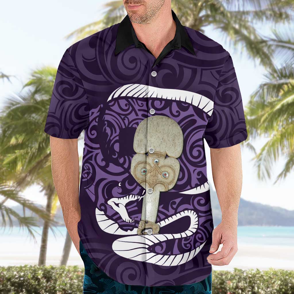 Purple New Zealand Eel Hawaiian Shirt Aotearoa Maori Tuna With Kotiate Weapon - Vibe Hoodie Shop