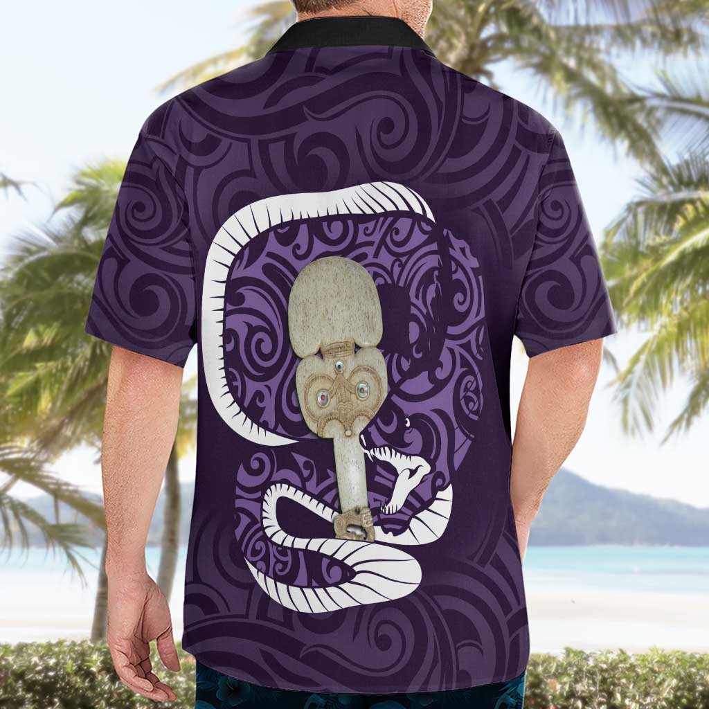 Purple New Zealand Eel Hawaiian Shirt Aotearoa Maori Tuna With Kotiate Weapon - Vibe Hoodie Shop