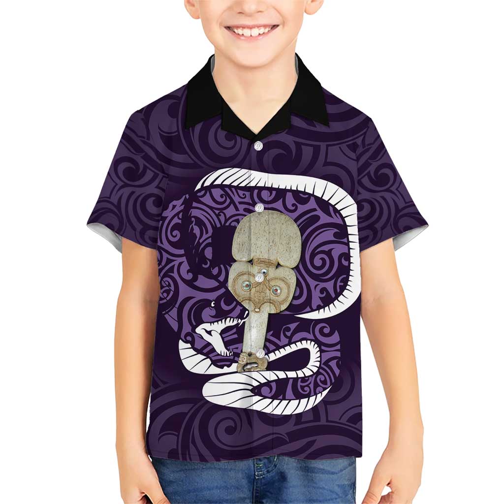 Purple New Zealand Eel Hawaiian Shirt Aotearoa Maori Tuna With Kotiate Weapon - Vibe Hoodie Shop