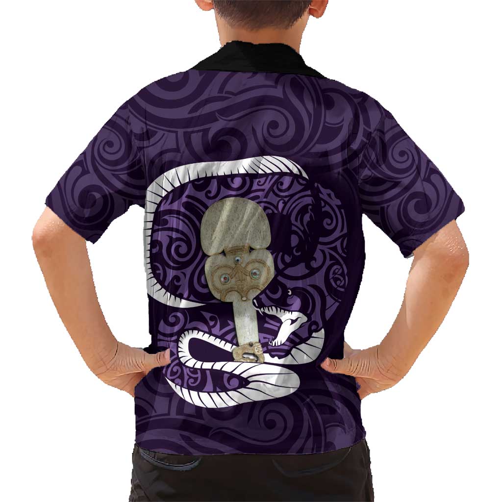 Purple New Zealand Eel Hawaiian Shirt Aotearoa Maori Tuna With Kotiate Weapon - Vibe Hoodie Shop