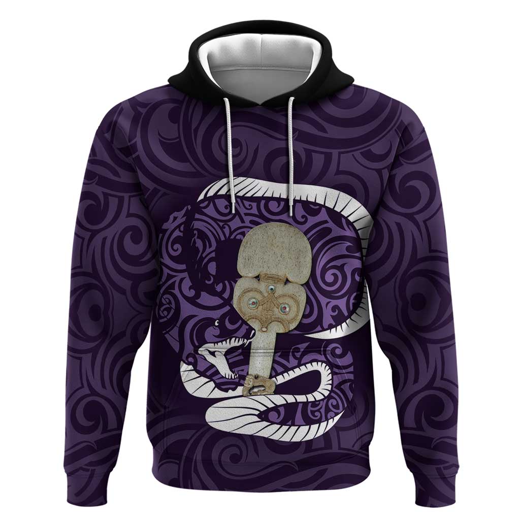 Purple New Zealand Eel Hoodie Aotearoa Maori Tuna With Kotiate Weapon - Vibe Hoodie Shop