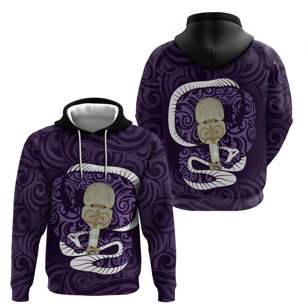 Purple New Zealand Eel Hoodie Aotearoa Maori Tuna With Kotiate Weapon - Vibe Hoodie Shop