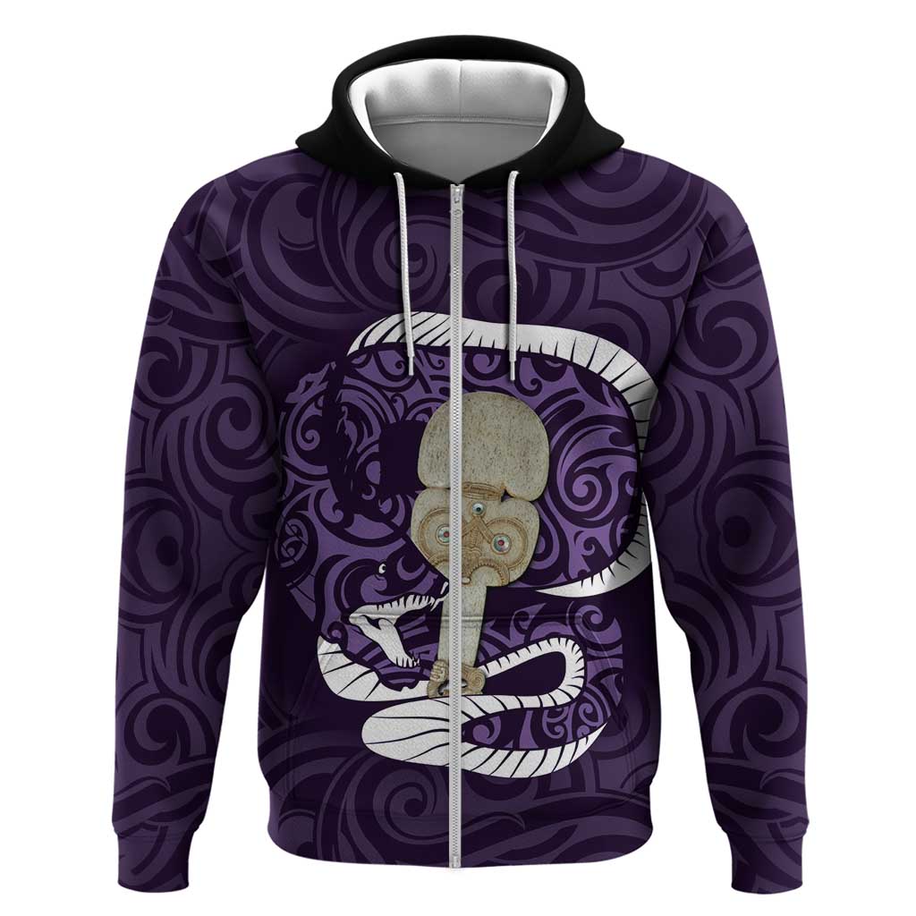 Purple New Zealand Eel Hoodie Aotearoa Maori Tuna With Kotiate Weapon - Vibe Hoodie Shop