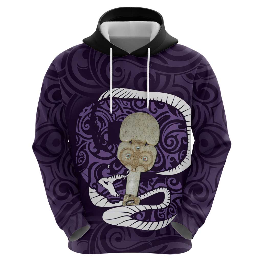 Purple New Zealand Eel Hoodie Aotearoa Maori Tuna With Kotiate Weapon - Vibe Hoodie Shop