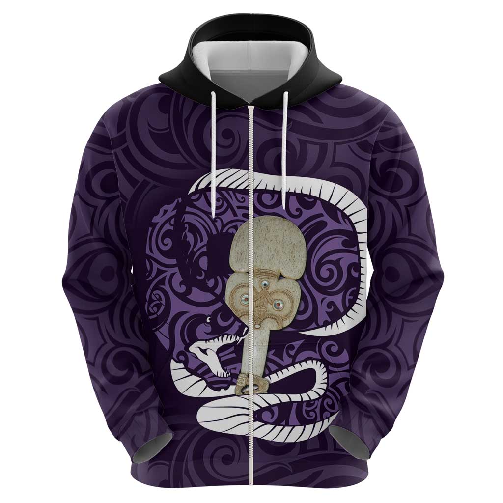 Purple New Zealand Eel Hoodie Aotearoa Maori Tuna With Kotiate Weapon - Vibe Hoodie Shop