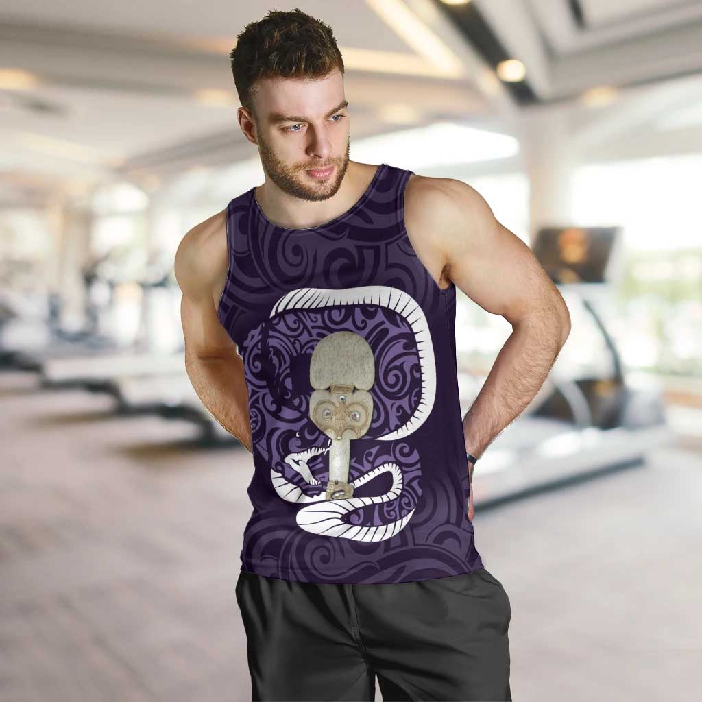 Purple New Zealand Eel Men Tank Top Aotearoa Maori Tuna With Kotiate Weapon - Vibe Hoodie Shop