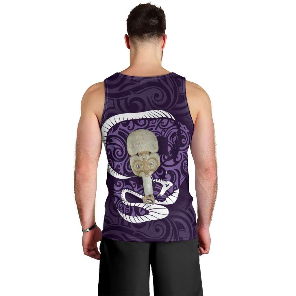 Purple New Zealand Eel Men Tank Top Aotearoa Maori Tuna With Kotiate Weapon - Vibe Hoodie Shop