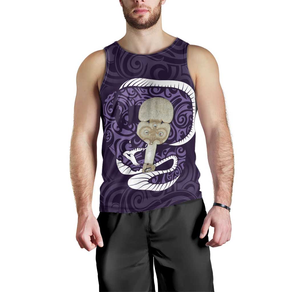 Purple New Zealand Eel Men Tank Top Aotearoa Maori Tuna With Kotiate Weapon - Vibe Hoodie Shop