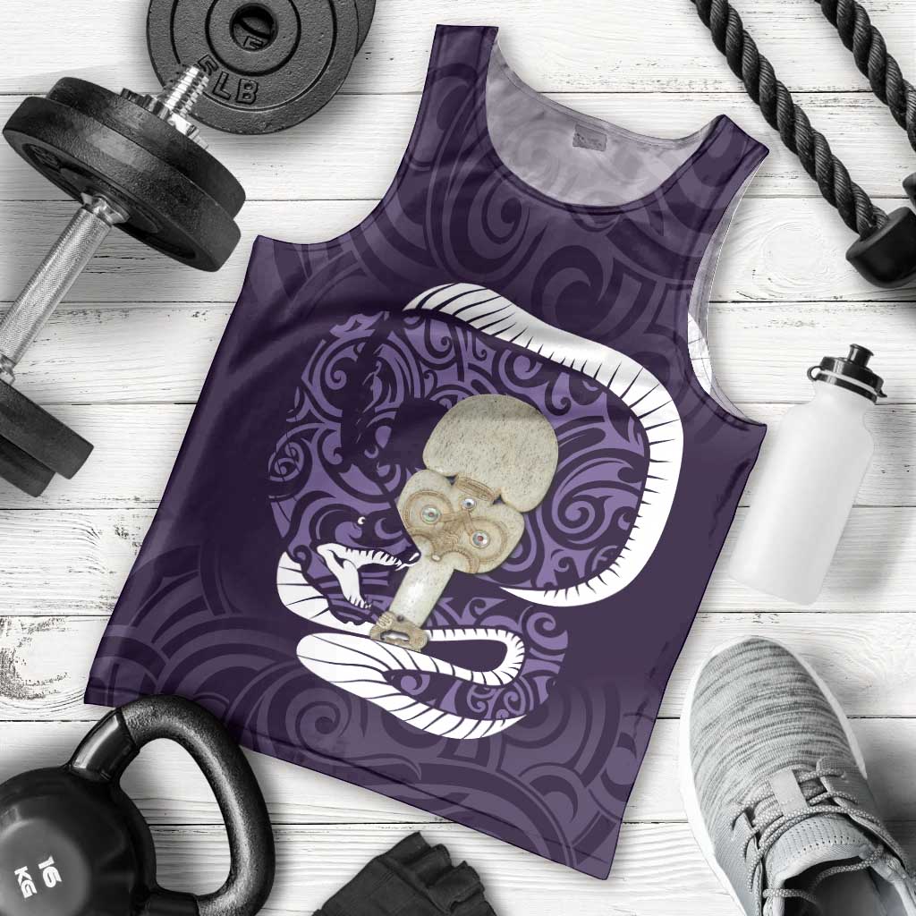 Purple New Zealand Eel Men Tank Top Aotearoa Maori Tuna With Kotiate Weapon - Vibe Hoodie Shop