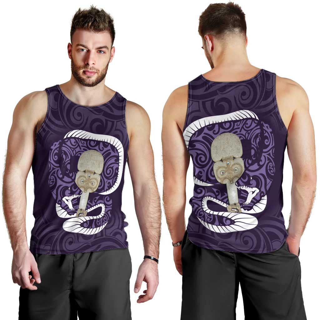 Purple New Zealand Eel Men Tank Top Aotearoa Maori Tuna With Kotiate Weapon - Vibe Hoodie Shop