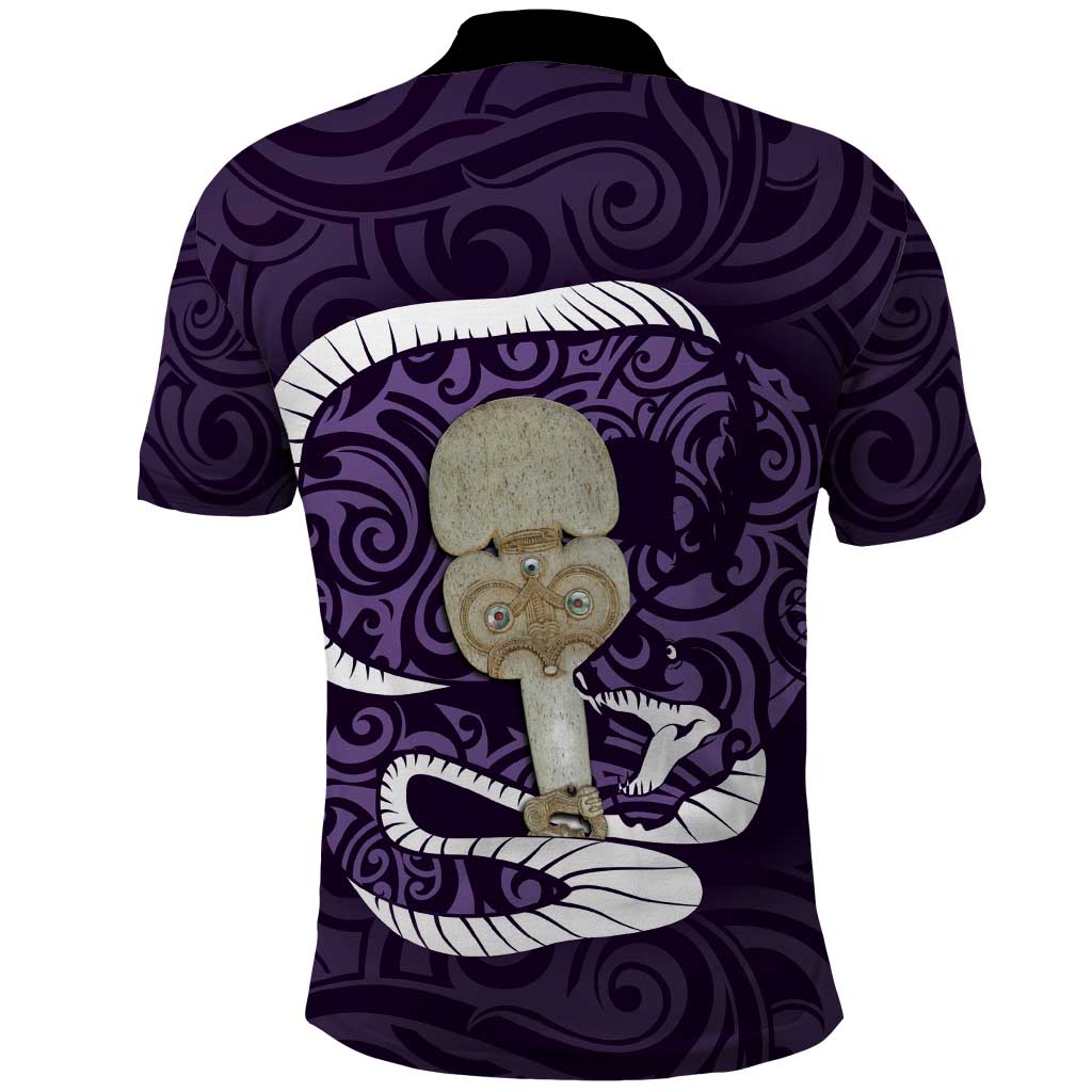 Purple New Zealand Eel Polo Shirt Aotearoa Maori Tuna With Kotiate Weapon - Vibe Hoodie Shop