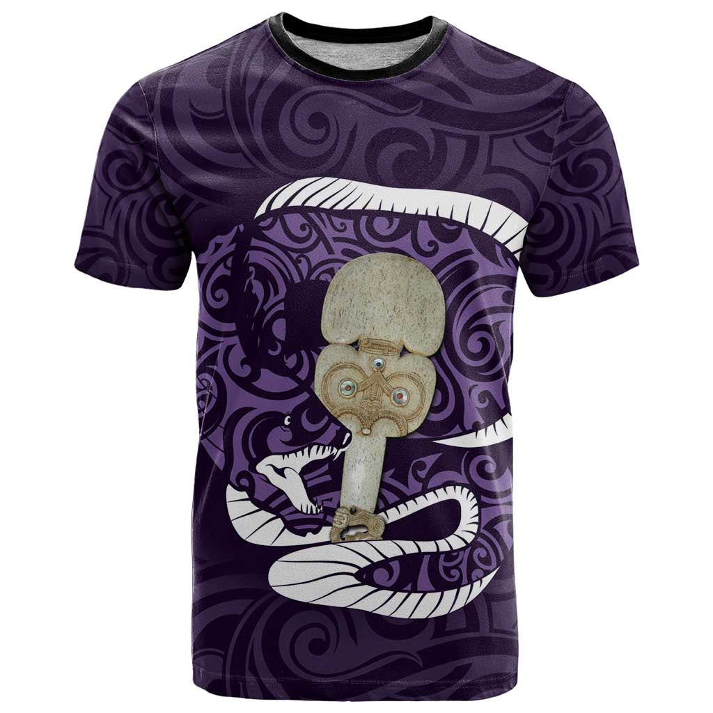 Purple New Zealand Eel T Shirt Aotearoa Maori Tuna With Kotiate Weapon - Vibe Hoodie Shop