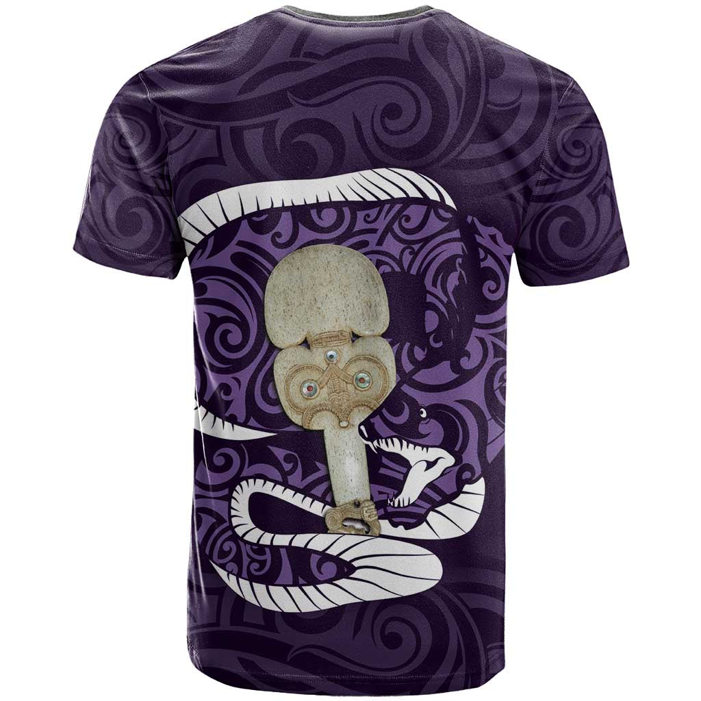 Purple New Zealand Eel T Shirt Aotearoa Maori Tuna With Kotiate Weapon - Vibe Hoodie Shop