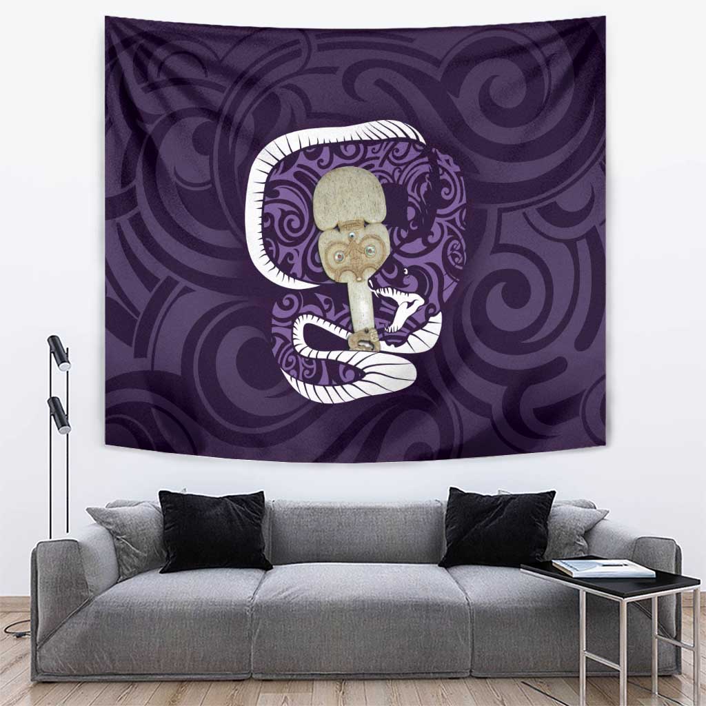 Purple New Zealand Eel Tapestry Aotearoa Maori Tuna With Kotiate Weapon - Vibe Hoodie Shop