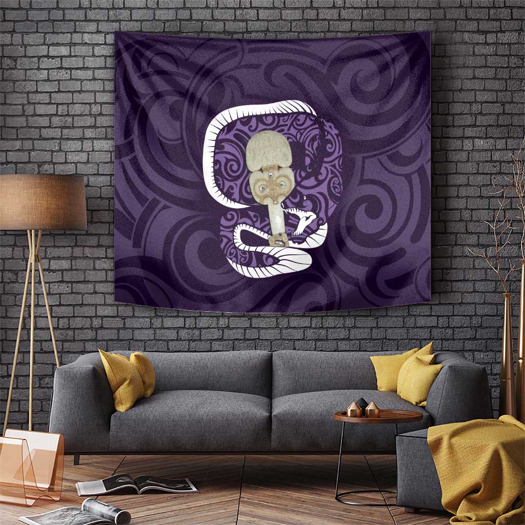 Purple New Zealand Eel Tapestry Aotearoa Maori Tuna With Kotiate Weapon - Vibe Hoodie Shop