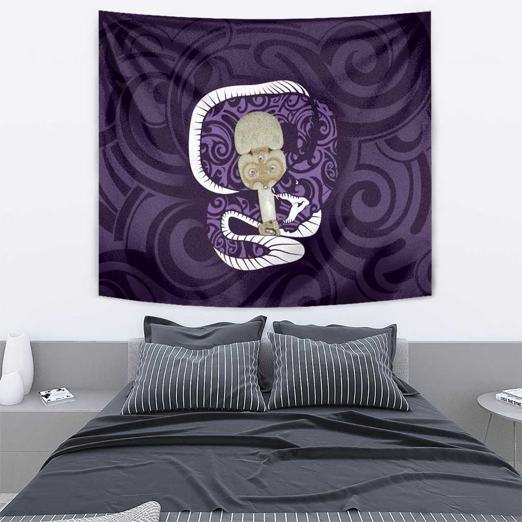 Purple New Zealand Eel Tapestry Aotearoa Maori Tuna With Kotiate Weapon - Vibe Hoodie Shop