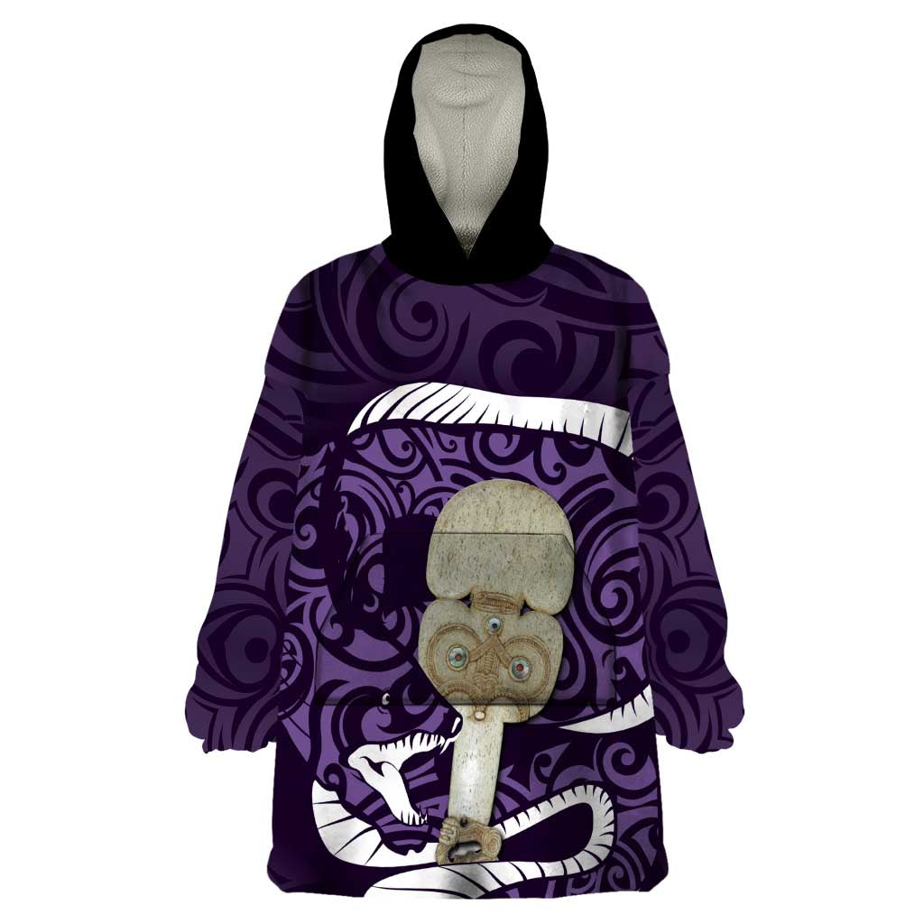 Purple New Zealand Eel Wearable Blanket Hoodie Aotearoa Maori Tuna With Kotiate Weapon - Vibe Hoodie Shop