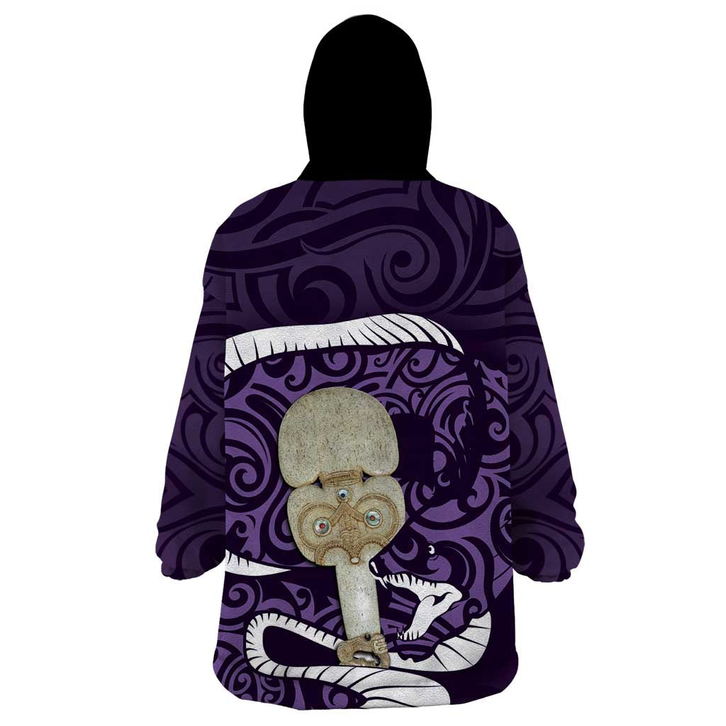 Purple New Zealand Eel Wearable Blanket Hoodie Aotearoa Maori Tuna With Kotiate Weapon - Vibe Hoodie Shop