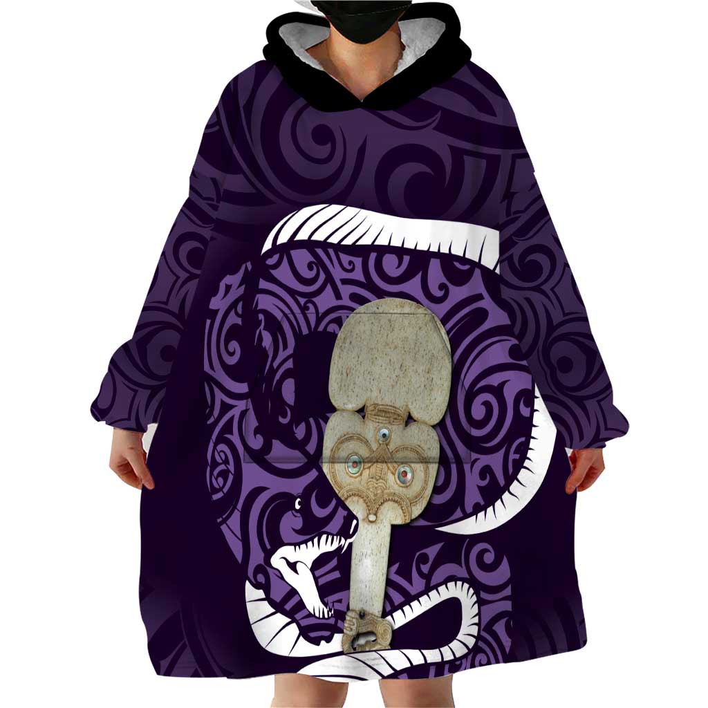 Purple New Zealand Eel Wearable Blanket Hoodie Aotearoa Maori Tuna With Kotiate Weapon - Vibe Hoodie Shop