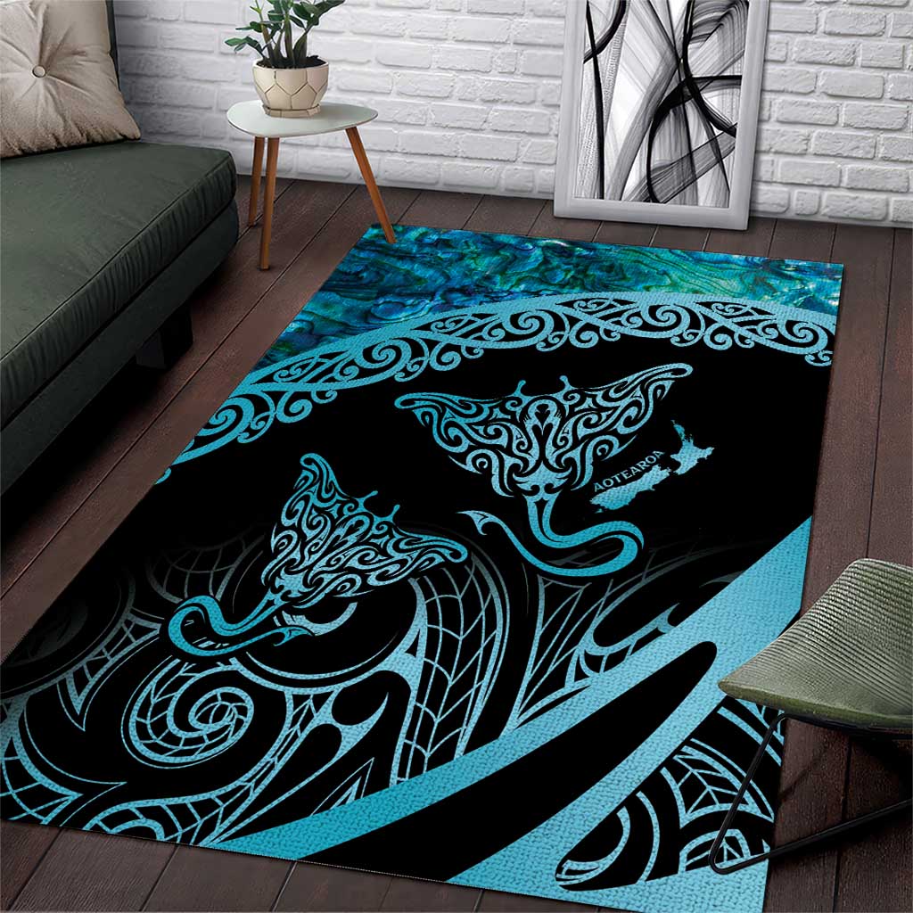 New Zealand Stingray Area Rug Aotearoa Whai With Maori Paua Shell - Vibe Hoodie Shop