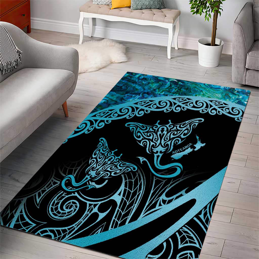 New Zealand Stingray Area Rug Aotearoa Whai With Maori Paua Shell - Vibe Hoodie Shop