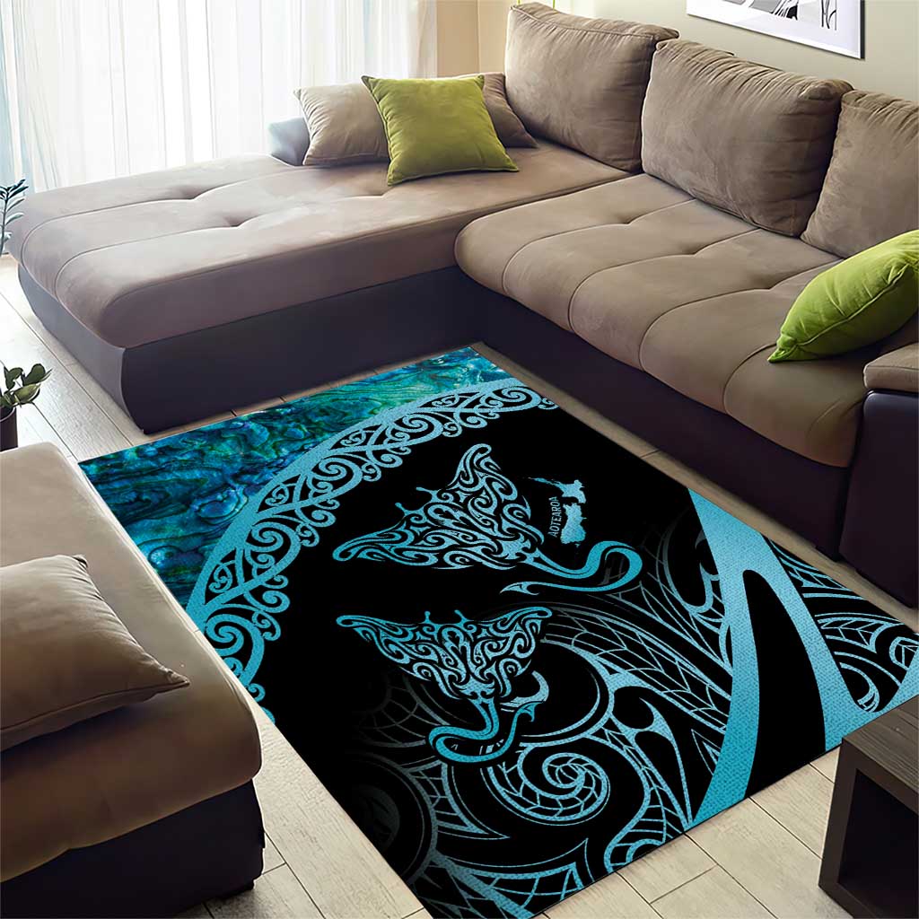 New Zealand Stingray Area Rug Aotearoa Whai With Maori Paua Shell - Vibe Hoodie Shop