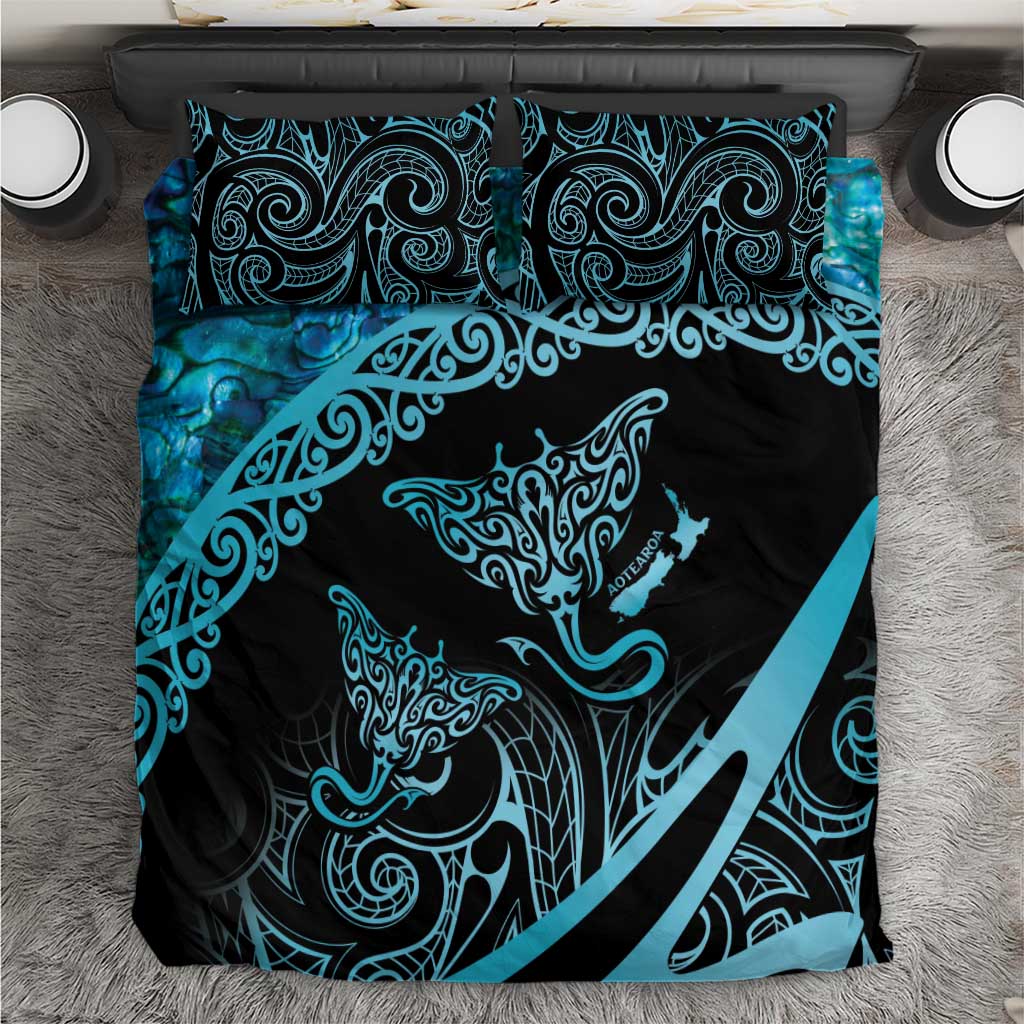 New Zealand Stingray Bedding Set Aotearoa Whai With Maori Paua Shell - Vibe Hoodie Shop