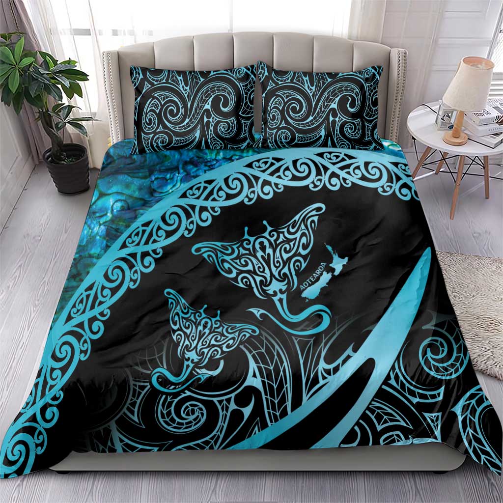 New Zealand Stingray Bedding Set Aotearoa Whai With Maori Paua Shell - Vibe Hoodie Shop