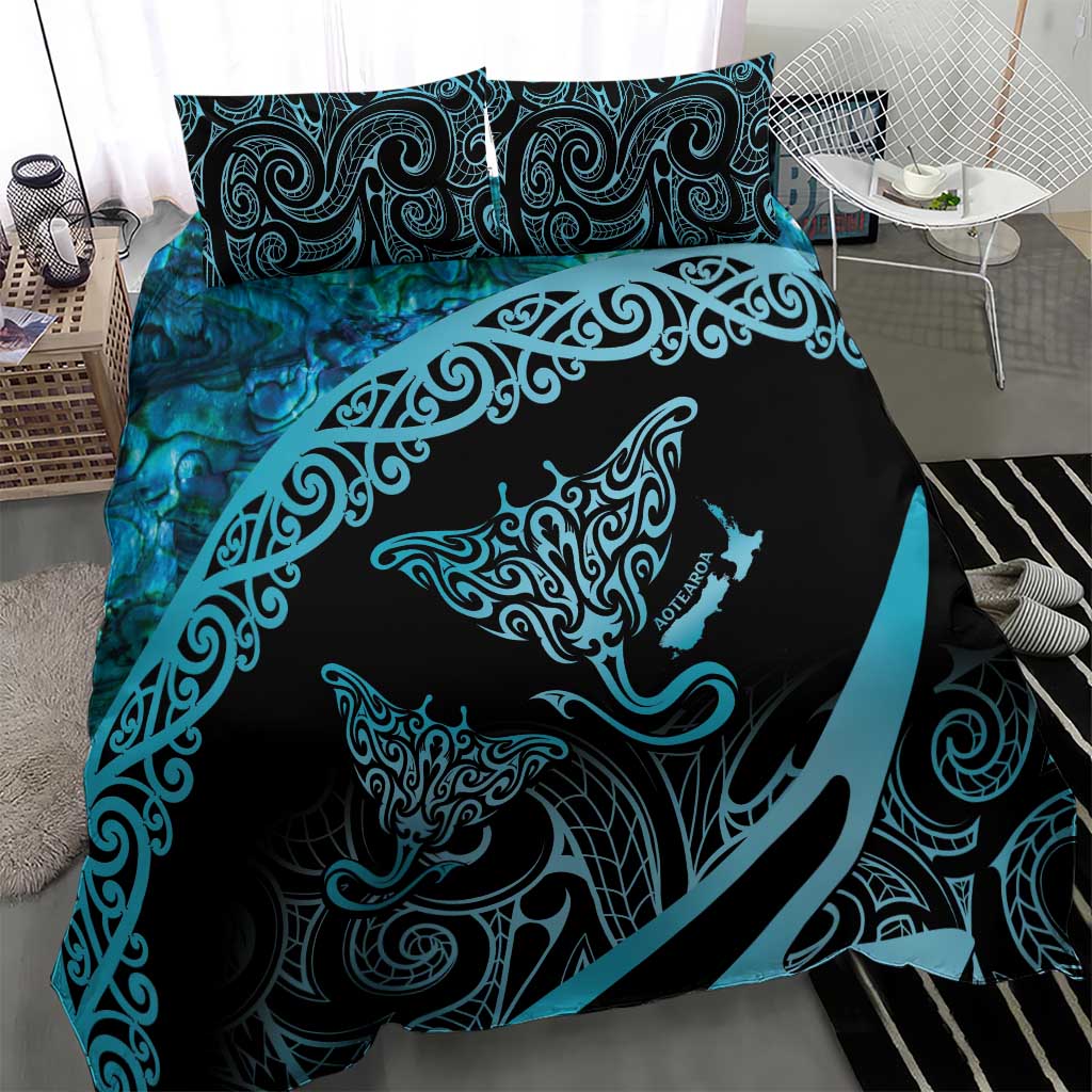 New Zealand Stingray Bedding Set Aotearoa Whai With Maori Paua Shell - Vibe Hoodie Shop