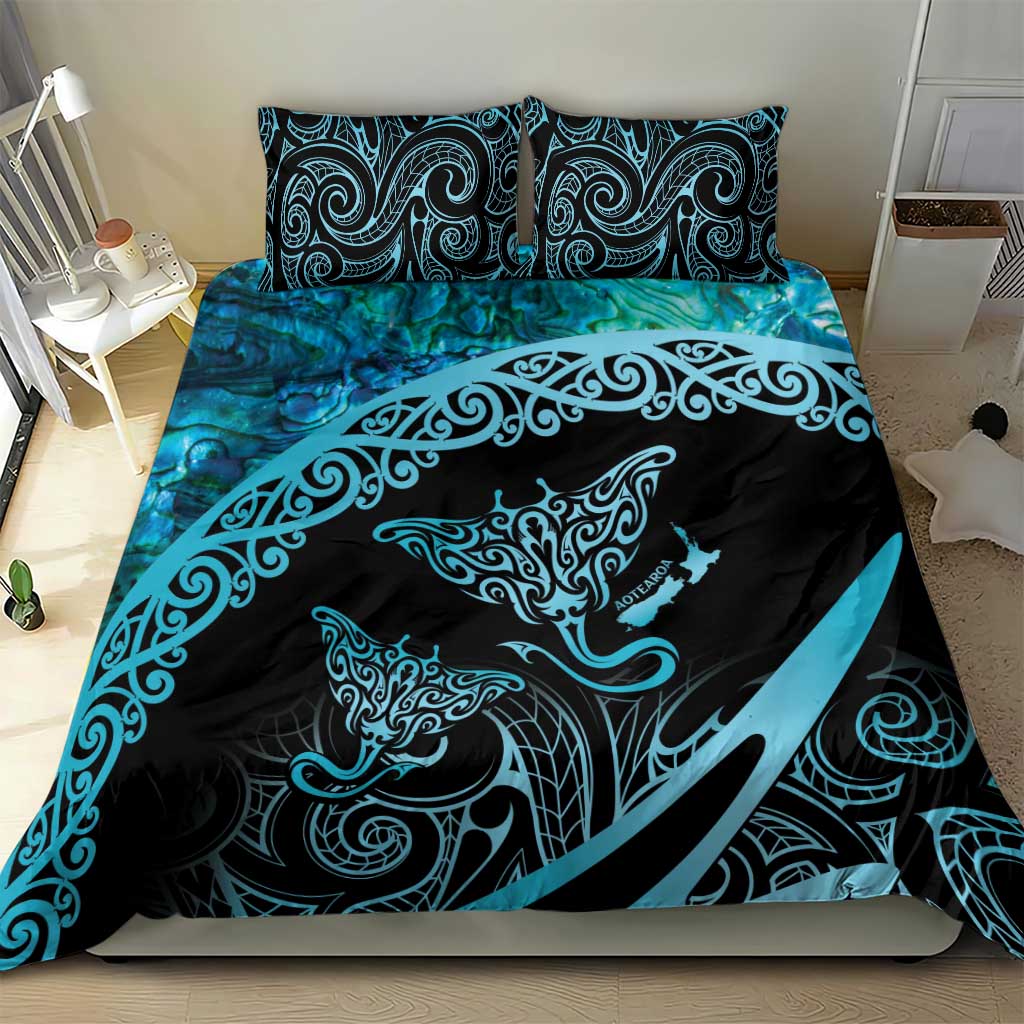 New Zealand Stingray Bedding Set Aotearoa Whai With Maori Paua Shell - Vibe Hoodie Shop