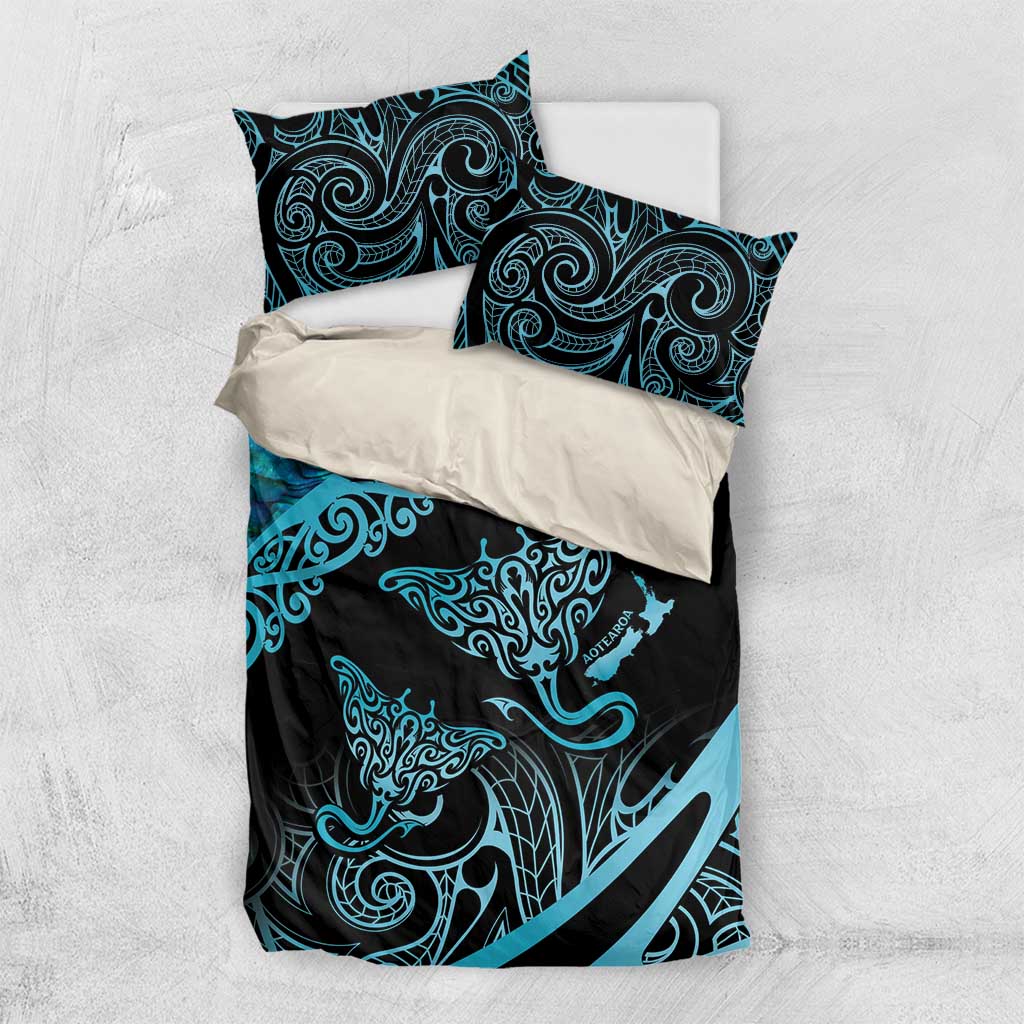 New Zealand Stingray Bedding Set Aotearoa Whai With Maori Paua Shell - Vibe Hoodie Shop