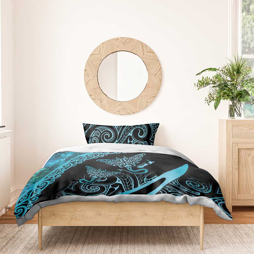 New Zealand Stingray Bedding Set Aotearoa Whai With Maori Paua Shell - Vibe Hoodie Shop