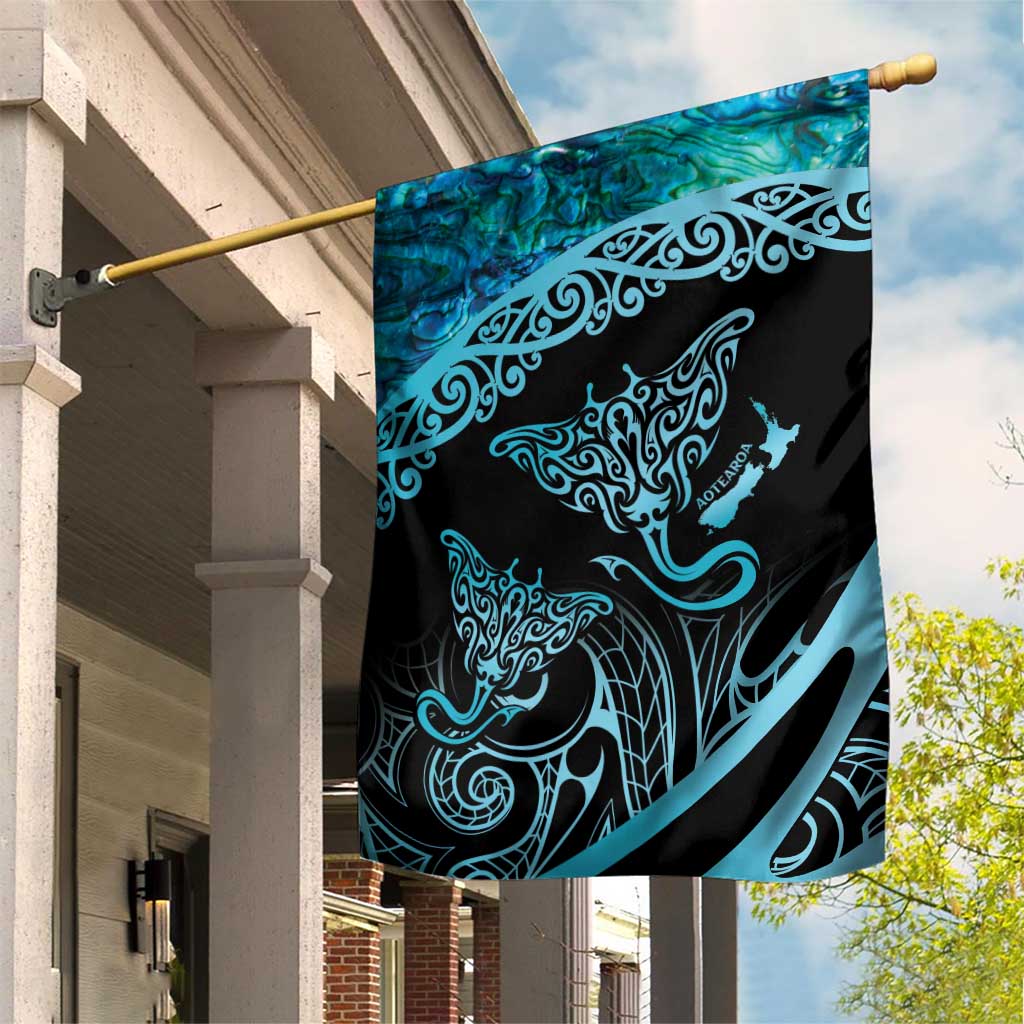 New Zealand Stingray Garden Flag Aotearoa Whai With Maori Paua Shell - Vibe Hoodie Shop