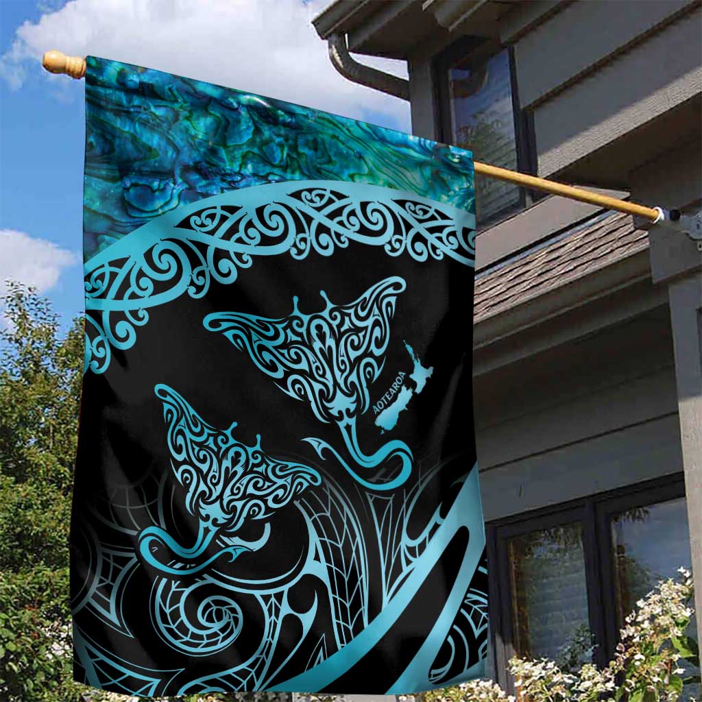 New Zealand Stingray Garden Flag Aotearoa Whai With Maori Paua Shell - Vibe Hoodie Shop
