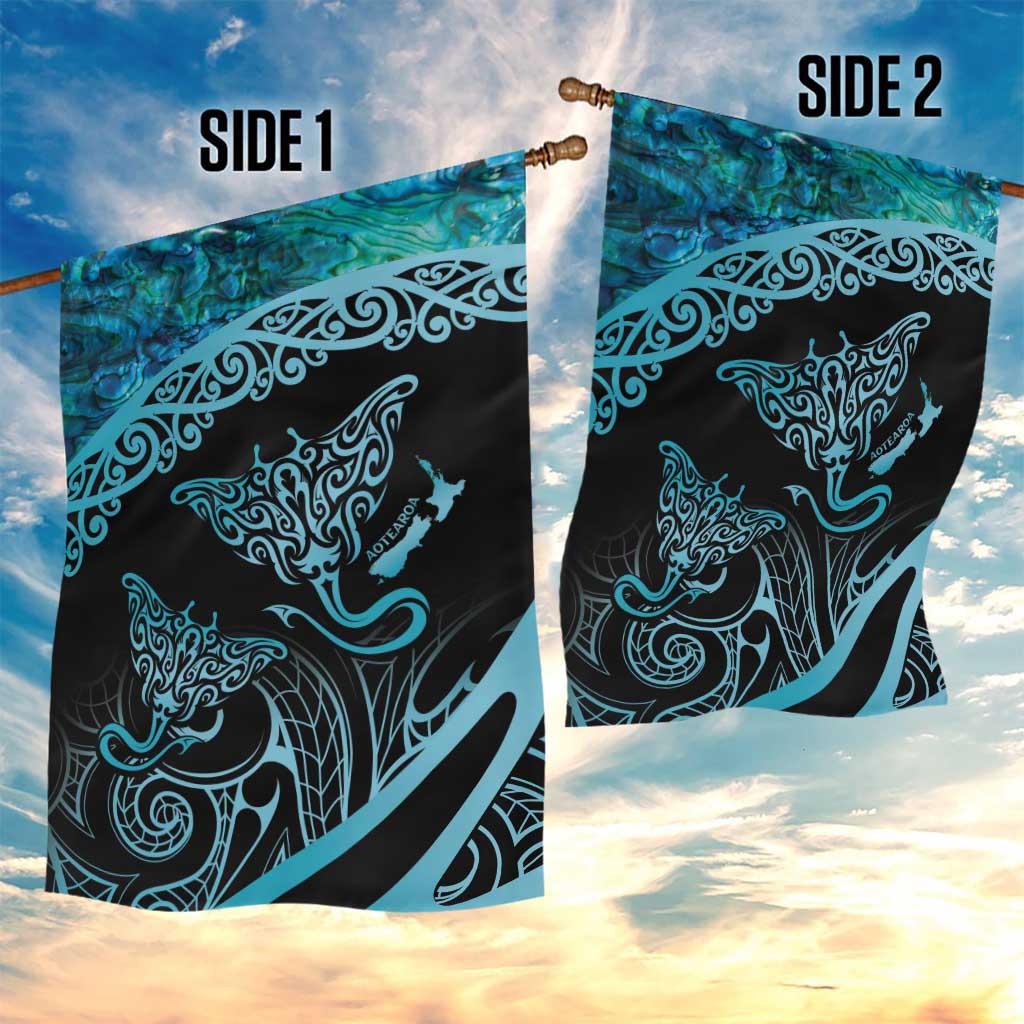 New Zealand Stingray Garden Flag Aotearoa Whai With Maori Paua Shell - Vibe Hoodie Shop