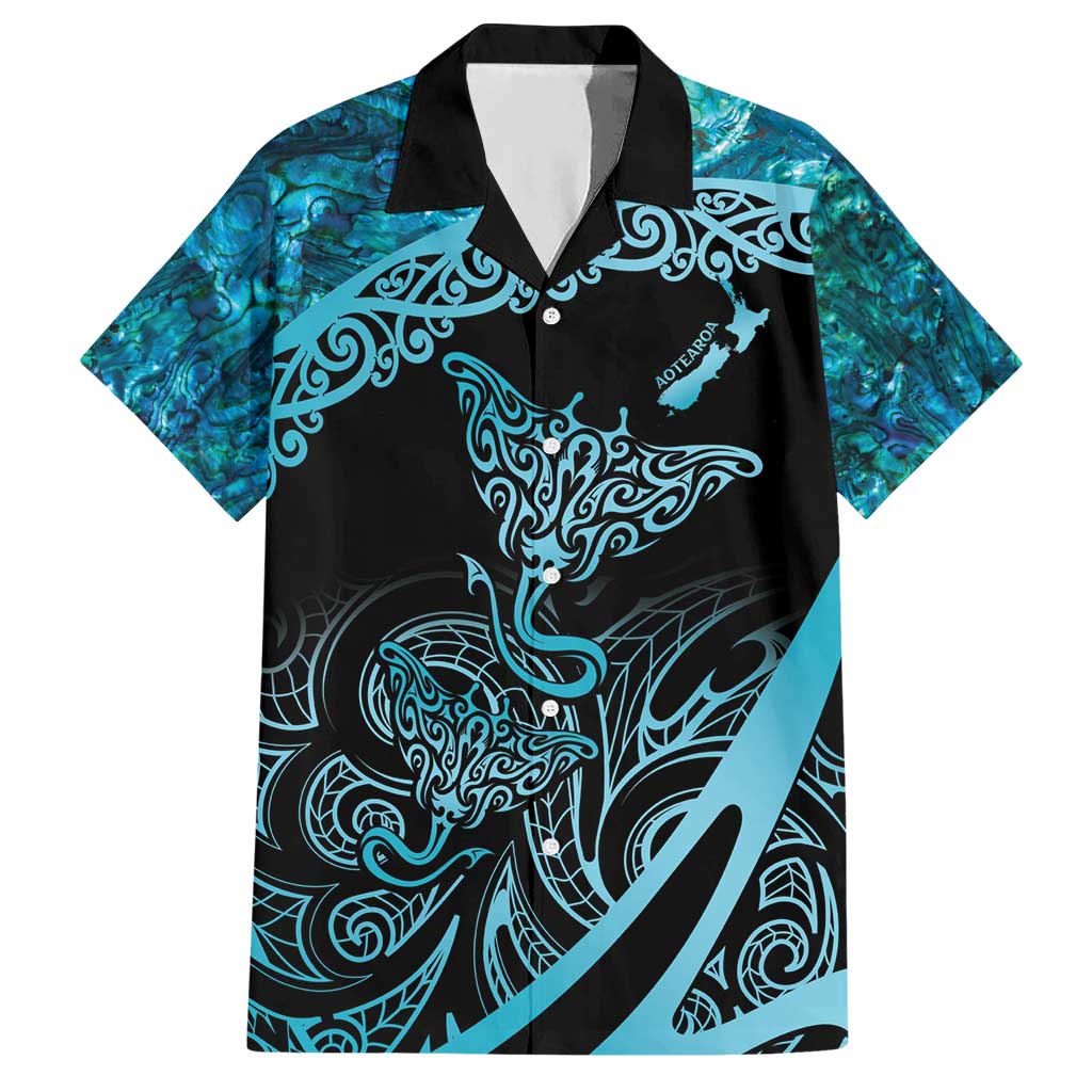 New Zealand Stingray Hawaiian Shirt Aotearoa Whai With Maori Paua Shell - Vibe Hoodie Shop