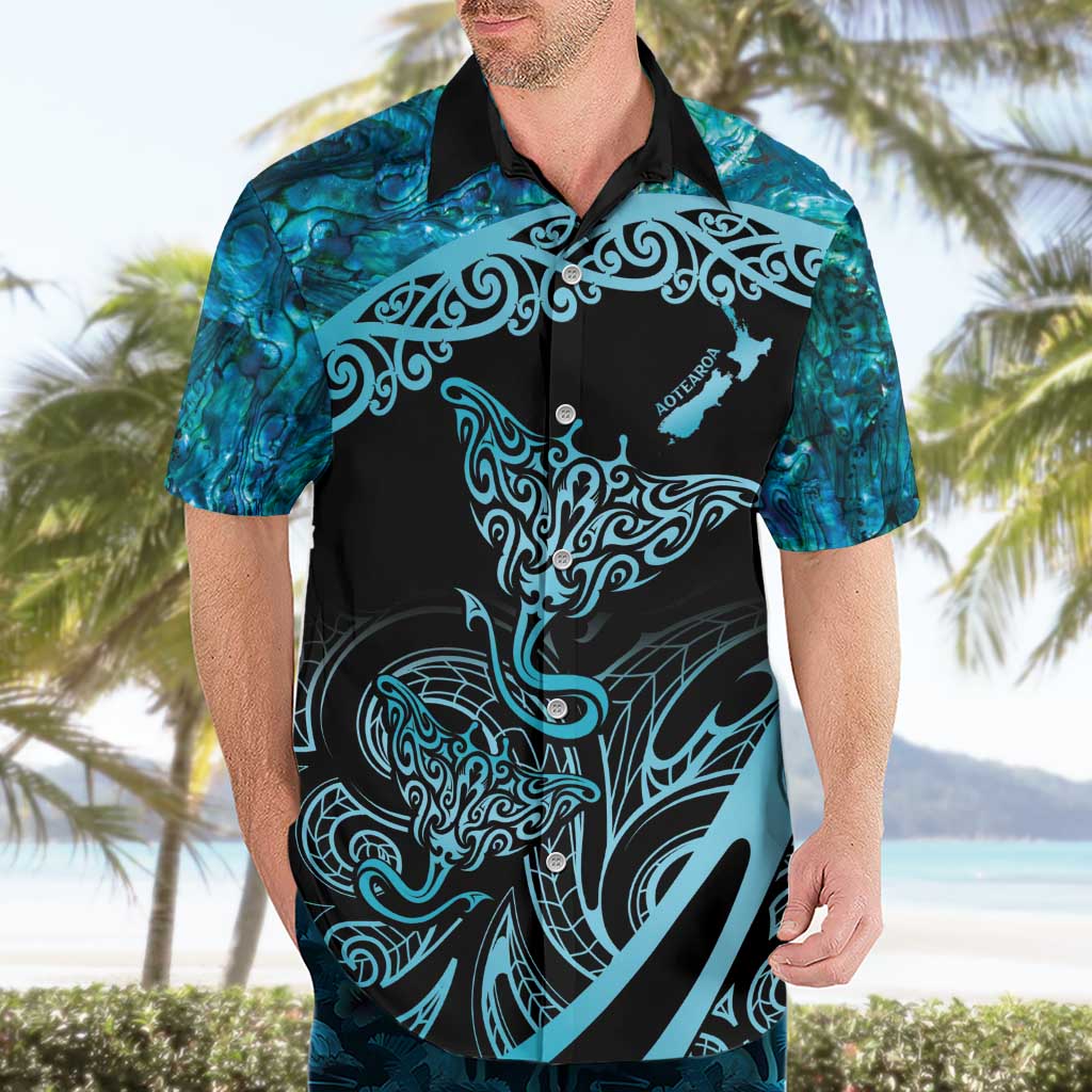 New Zealand Stingray Hawaiian Shirt Aotearoa Whai With Maori Paua Shell - Vibe Hoodie Shop