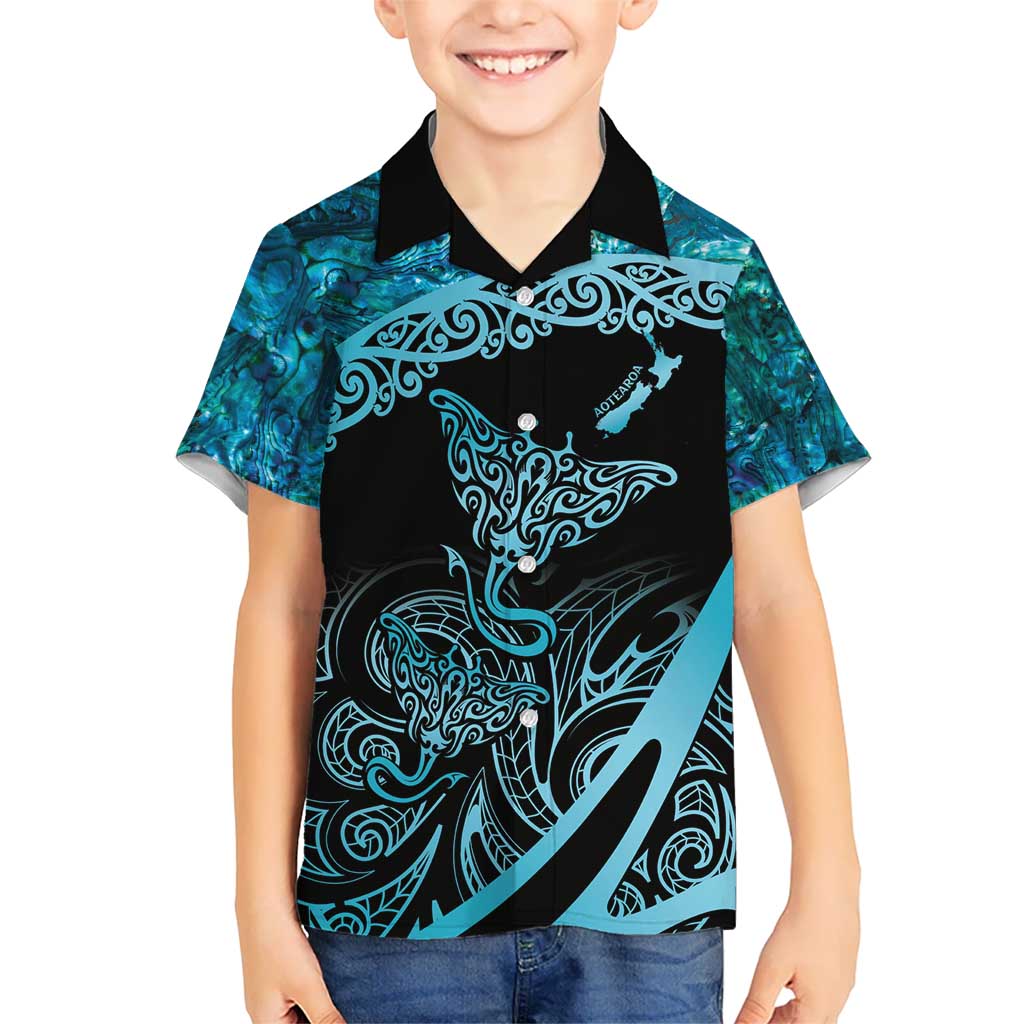 New Zealand Stingray Hawaiian Shirt Aotearoa Whai With Maori Paua Shell - Vibe Hoodie Shop