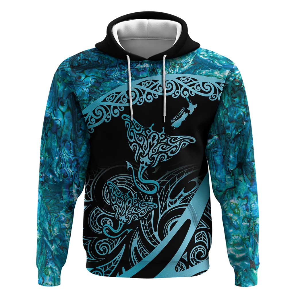 New Zealand Stingray Hoodie Aotearoa Whai With Maori Paua Shell - Vibe Hoodie Shop