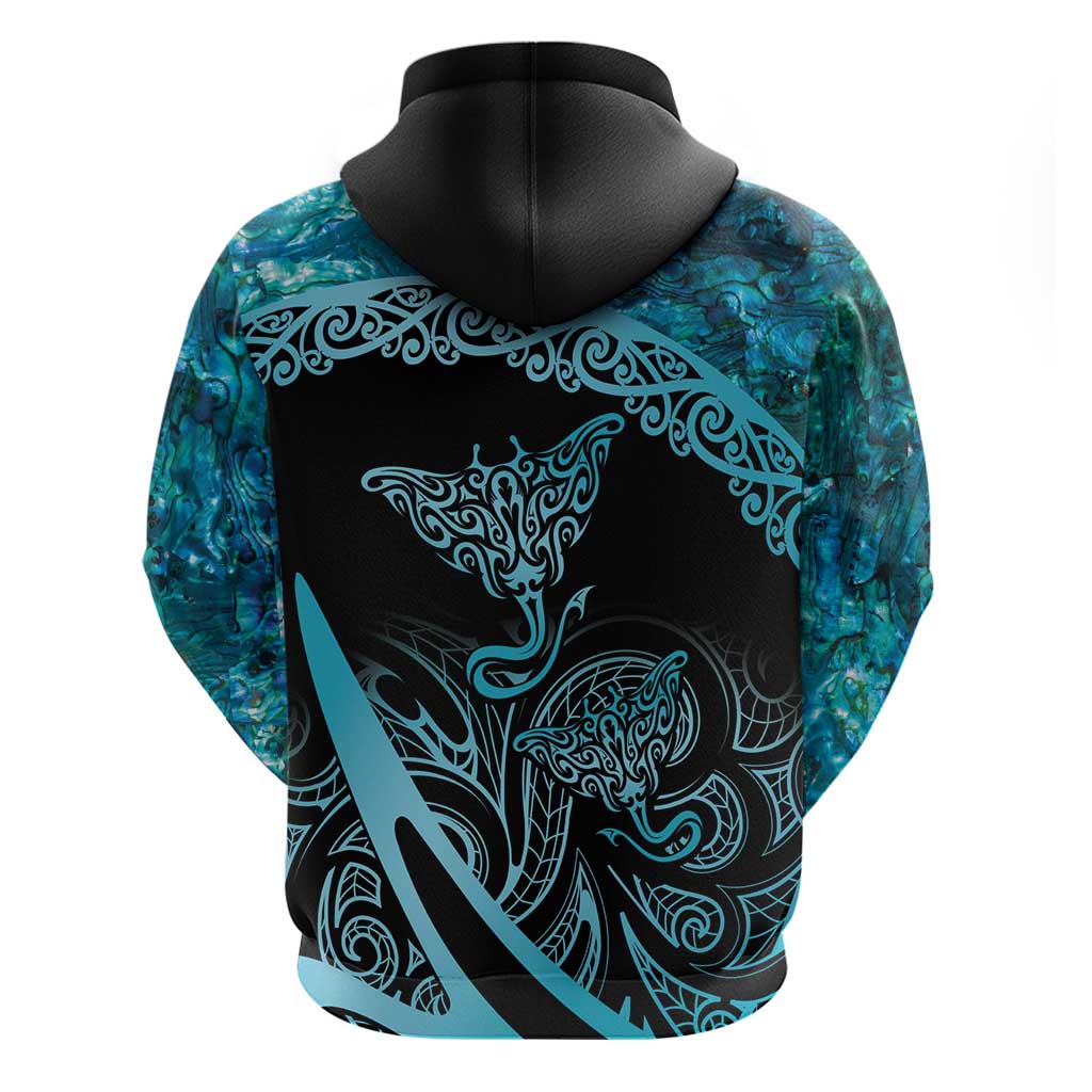 New Zealand Stingray Hoodie Aotearoa Whai With Maori Paua Shell - Vibe Hoodie Shop