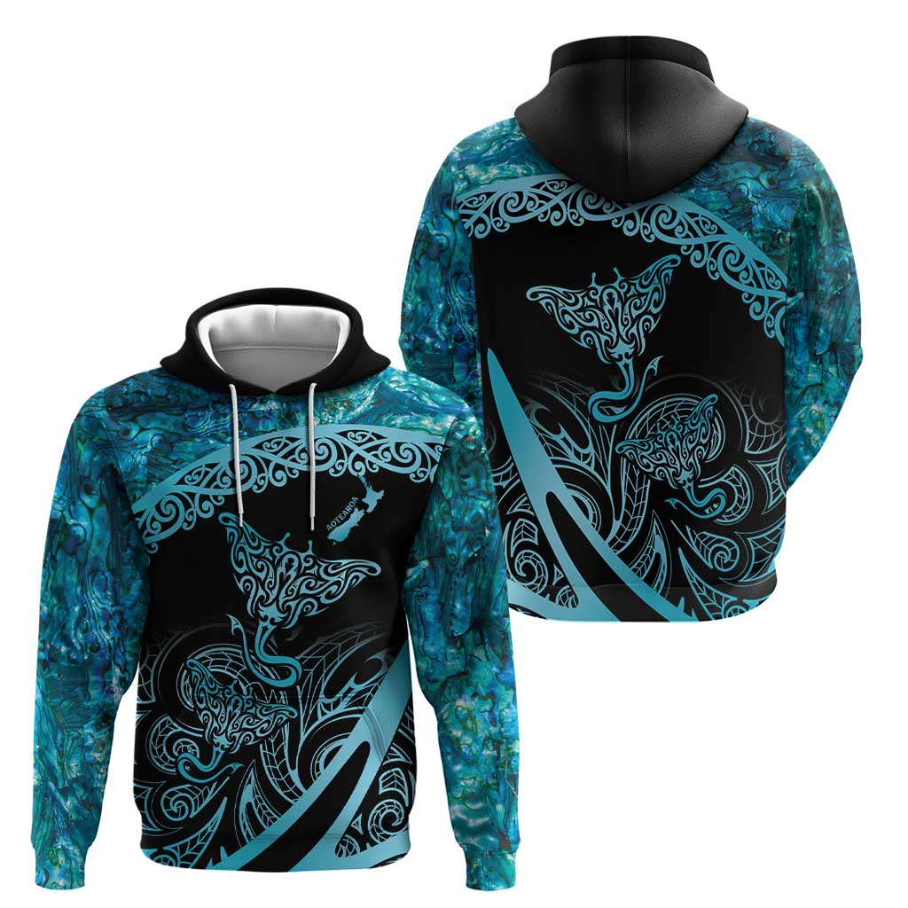 New Zealand Stingray Hoodie Aotearoa Whai With Maori Paua Shell - Vibe Hoodie Shop