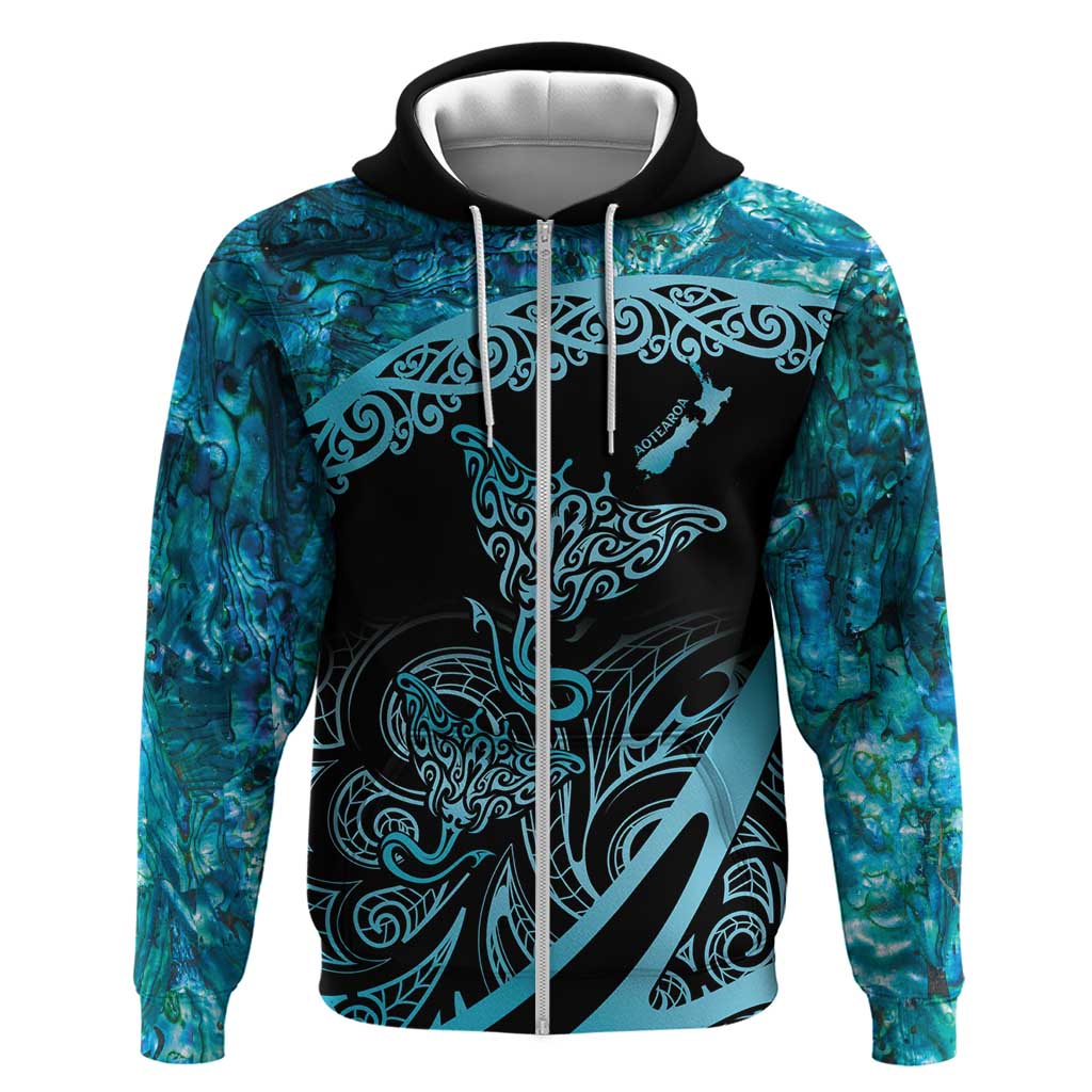 New Zealand Stingray Hoodie Aotearoa Whai With Maori Paua Shell - Vibe Hoodie Shop