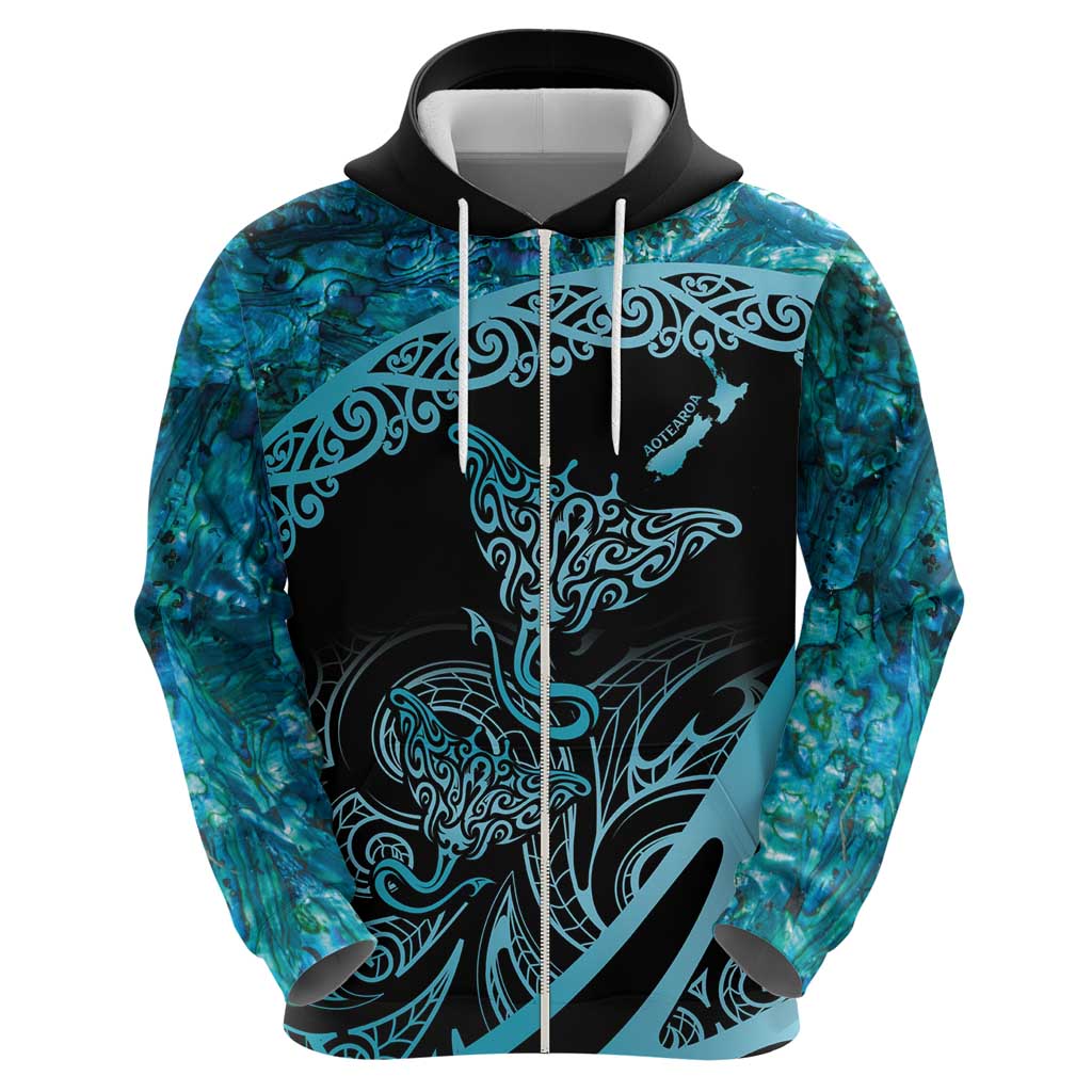 New Zealand Stingray Hoodie Aotearoa Whai With Maori Paua Shell - Vibe Hoodie Shop